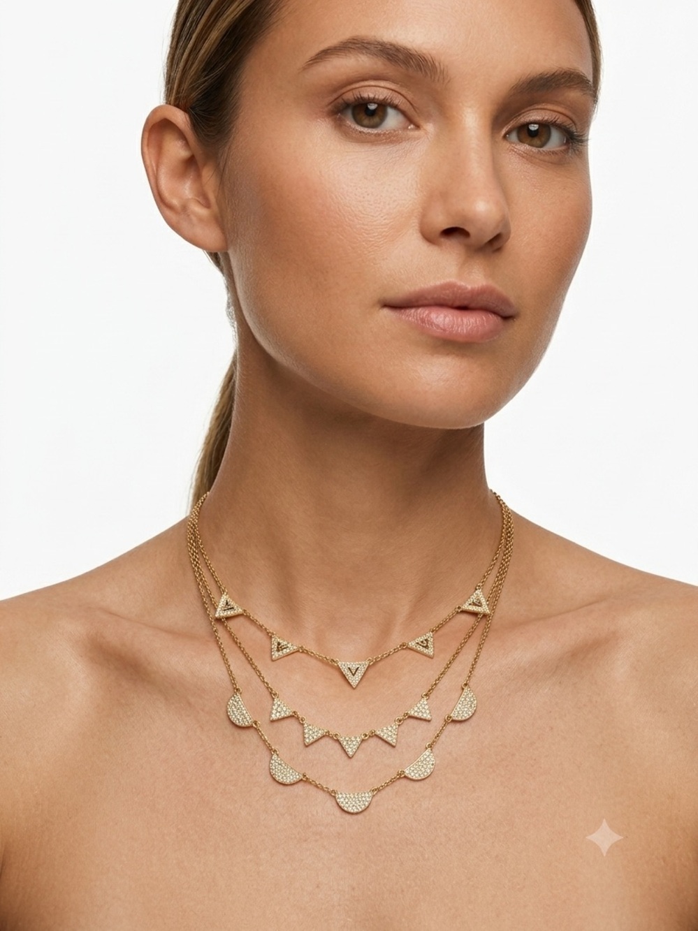 Stella And Dot Gold Layered Triangle & Crescent Necklace